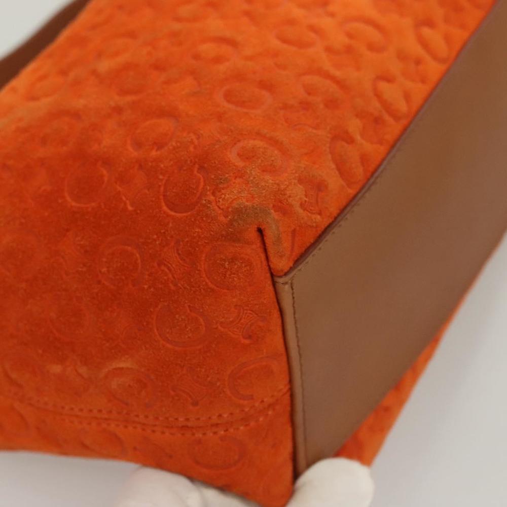 CELINE C Macadam Canvas Hand Bag Suede Orange Silver Auth bs27483 - Picture 10 of 16
